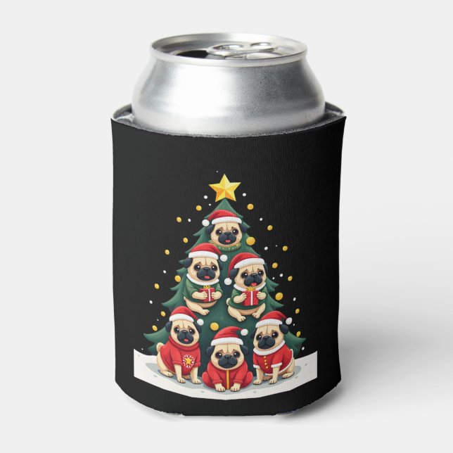 Dog Pugs Christmas Tree Cute Xmas (4) Can Cooler (Can Front)