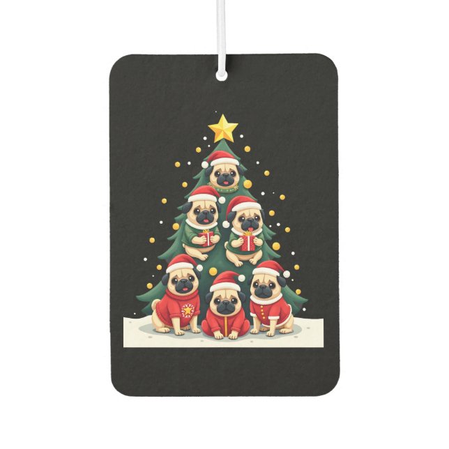 Dog Pugs Christmas Tree Cute Xmas (4) Car Air Freshener (Front)