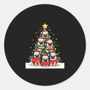 Dog Pugs Christmas Tree Cute Xmas (4) Classic Round Sticker