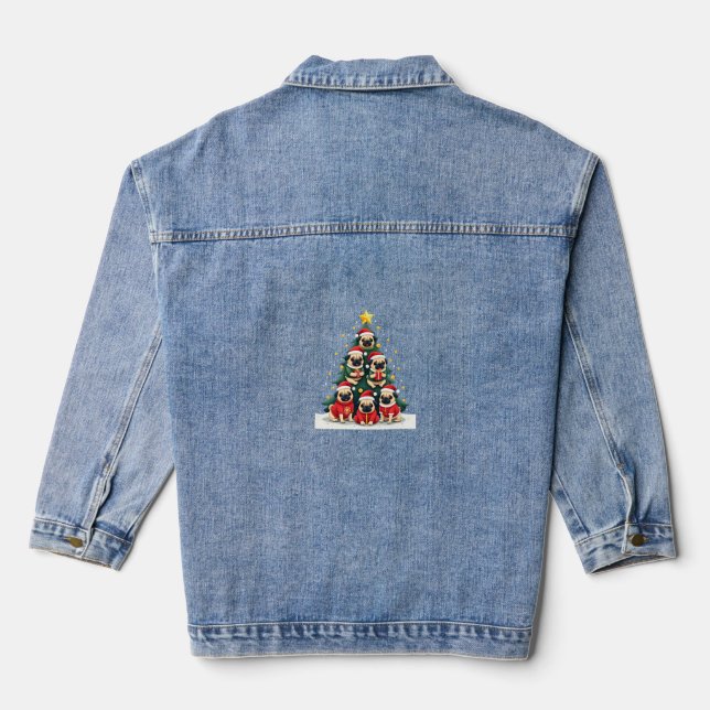 Dog Pugs Christmas Tree Cute Xmas (4) Denim Jacket (Back)
