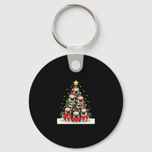 Dog Pugs Christmas Tree Cute Xmas (4) Key Ring