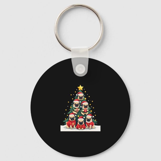 Dog Pugs Christmas Tree Cute Xmas (4) Key Ring (Front)