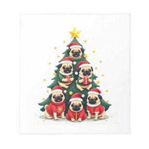 Dog Pugs Christmas Tree Cute Xmas (4) Notepad