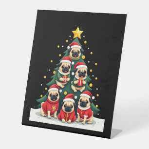 Dog Pugs Christmas Tree Cute Xmas (4) Pedestal Sign