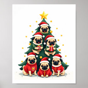 Dog Pugs Christmas Tree Cute Xmas (4) Poster