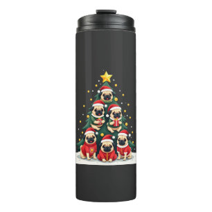 Dog Pugs Christmas Tree Cute Xmas (4) Thermal Tumbler