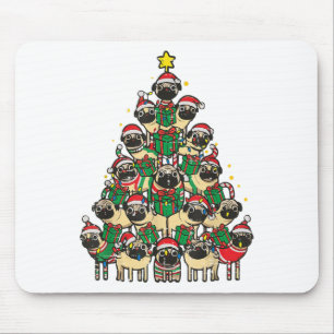 Dog Pugs Christmas Tree Cute Xmas Boys Girls Kids Mouse Mat