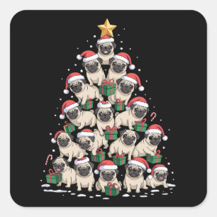Dog Pugs Christmas Tree Cute Xmas Dogs Mum Square Sticker