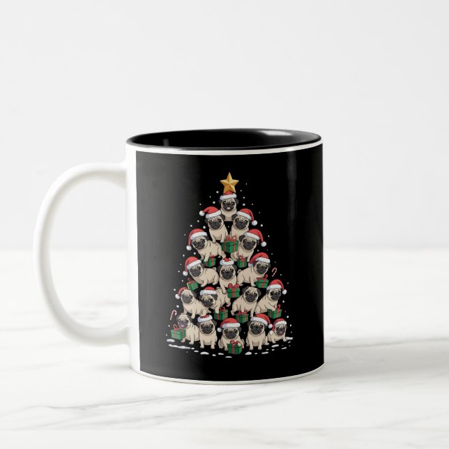 Dog Pugs Christmas Tree Cute Xmas Dogs Mum Two-Tone Coffee Mug (Left)