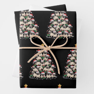 Dog Pugs Christmas Tree Cute Xmas Dogs Mum Wrapping Paper Sheet