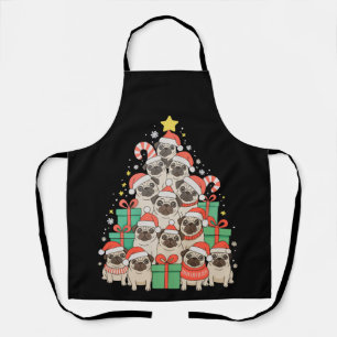 Dog Pugs Christmas Tree Xmas Dad Mom Family Apron