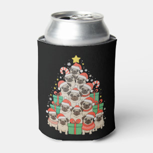 Dog Pugs Christmas Tree Xmas Dad Mom Family Can Cooler