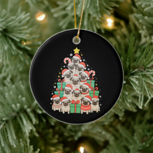 Dog Pugs Christmas Tree Xmas Dad Mum Family Ceramic Tree Decoration