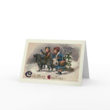 "Dog Pulling Sled" Christmas Greeting Card