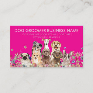 Dog Puppies Flowers Pink Pet Appointment Business Card