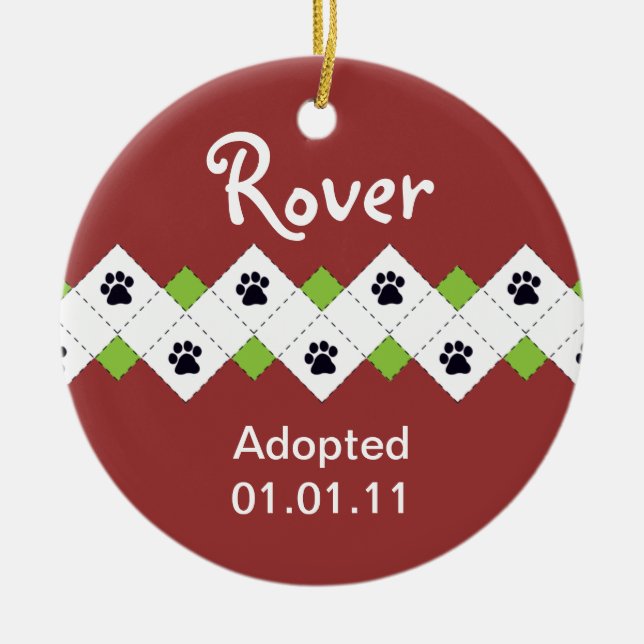 Dog/Puppy Adoption Announcement Ceramic Tree Decoration (Front)