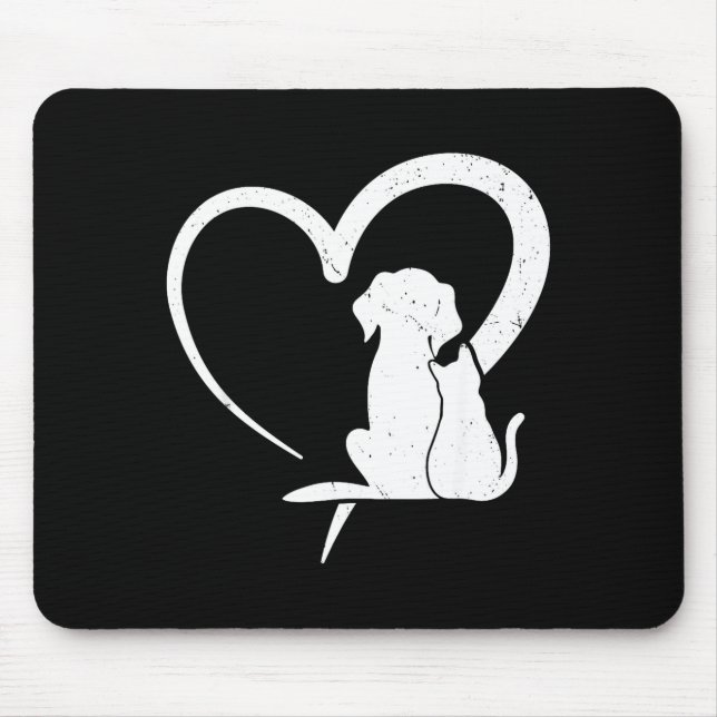 Dog Puppy And Baby Cat Heart For Pets Animal Lover Mouse Mat (Front)