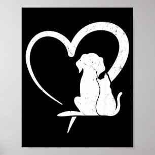 Dog Puppy And Baby Cat Heart For Pets Animal Lover Poster