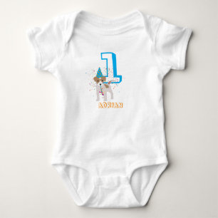 Dog Puppy Animal Birthday Party Kids Age Baby Bodysuit