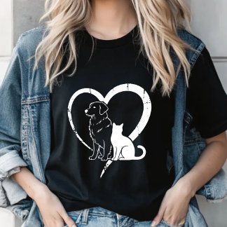Dog Puppy & Baby Cat Heart Tee ,Pet Lover Shirt