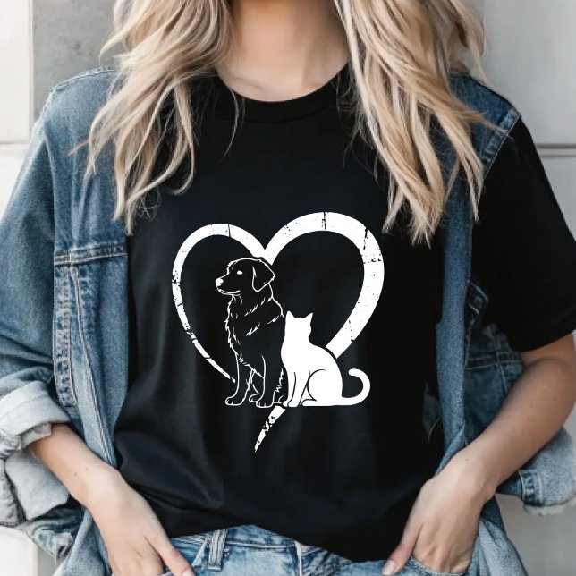 Dog Puppy & Baby Cat Heart Tee ,Pet Lover Shirt (Creator Uploaded)