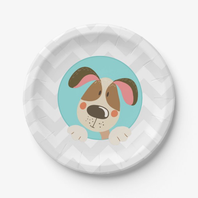 Dog puppy Birthday Paper Plates Paw-ty Blue boy (Front)