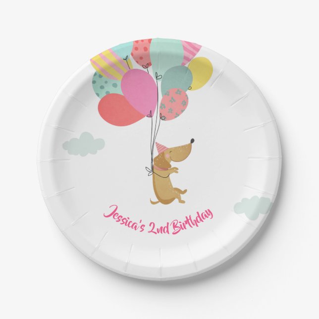 Dog puppy Birthday Paper Plates Paw-ty Pink Girl (Front)