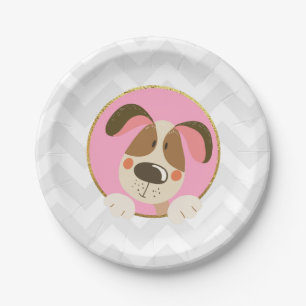 Dog puppy Birthday Paper Plates Paw-ty Pink Gold