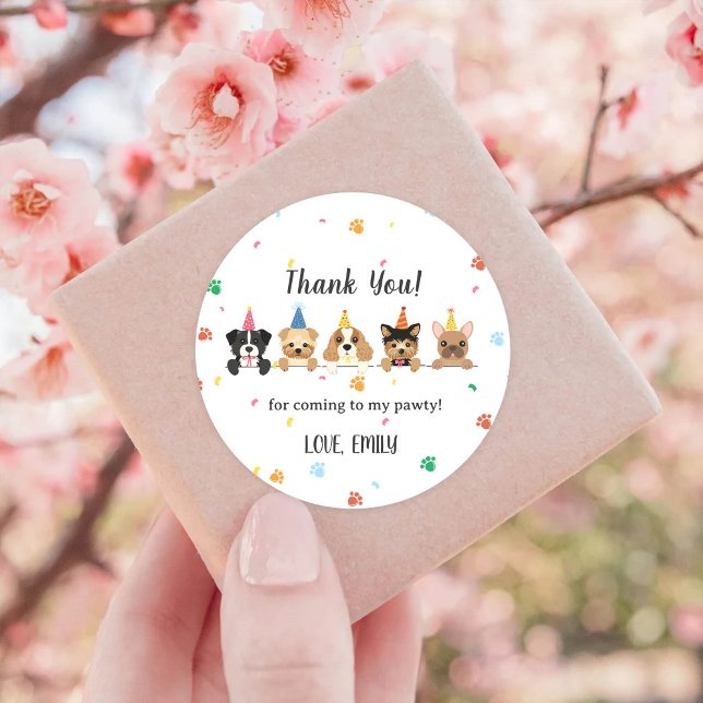  Dog Puppy Birthday Party Classic Round Sticker (Creator Uploaded)