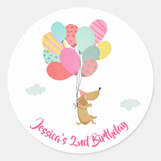 Dog puppy Envelope seal sticker Paw-ty Pink Girl (Front)