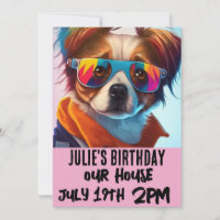 DOG PUPPY FUNY KIDS PINK BIRTHDAY INVITATIONS