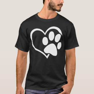Dog Puppy I Love Dogs Paw Print Heart family frien T-Shirt