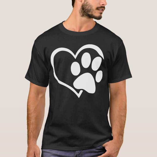 Dog Puppy I Love Dogs Paw Print Heart family frien T-Shirt (Front)