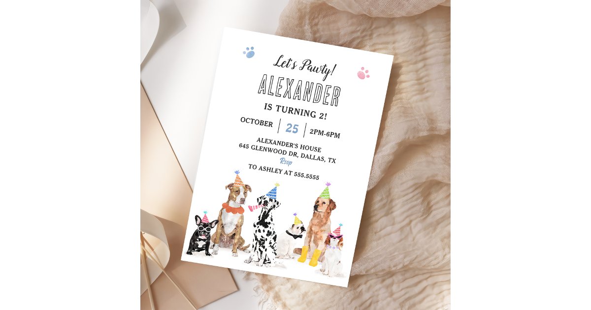 Dog Puppy Let's Pawty Birthday Party Invitation | Zazzle