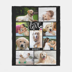 Dog PUPPY LOVE Heart Paw Print Photo Collage Fleece Blanket