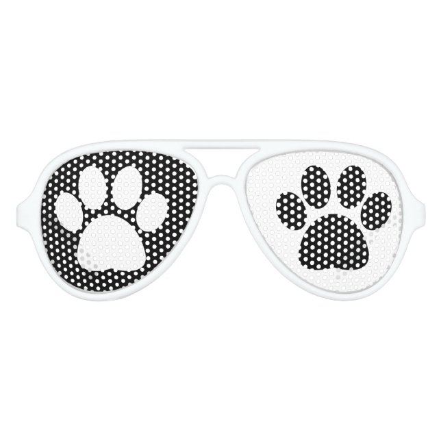 Dog Puppy Paw Print Black and White Party Aviator Sunglasses (Front)