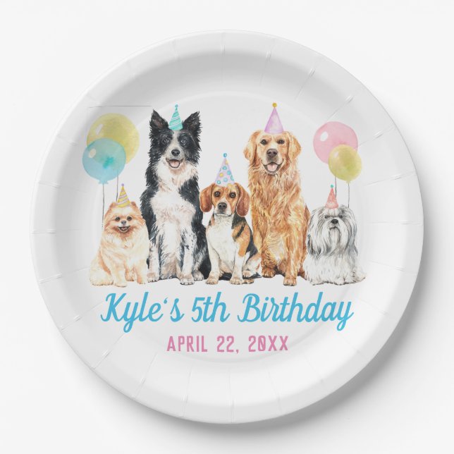 Dog Puppy Paw-ty Birthday Paper Plate (Front)