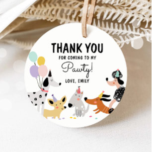 Dog Puppy Pawty Modern Animals Girl Birthday Favour Tags