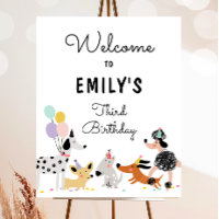 Dog Puppy Pawty Modern Girl Birthday Welcome