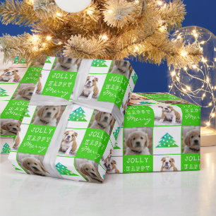 Dog Puppy Pet 2 Photos Merry Jolly Christmas Tree Wrapping Paper
