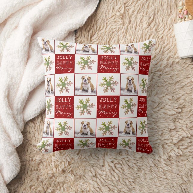 Dog Puppy Pet Photo Snowflake Red Christmas Cushion (Blanket)