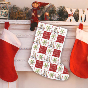 Dog Puppy Pet Photo Snowflake Red Small Christmas Stocking
