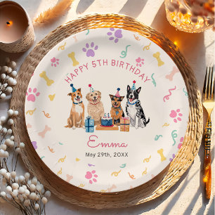 Dog Puppy Pink Bow Girls Birthday Paper Plates