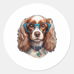 Dog Puppy Pooch Cute Funny Glasses Study Student Classic Round Sticker