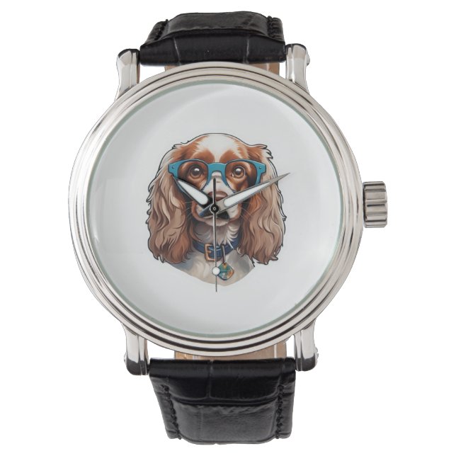 Dog Puppy Pooch Cute Funny Glasses Study Student   Watch (Front)