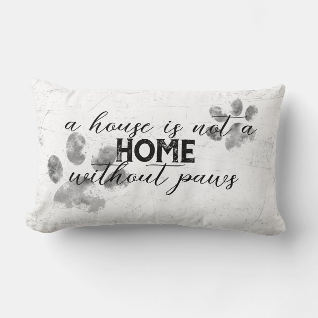 dog quote paw prints grunge grey and white  lumbar cushion (Front)