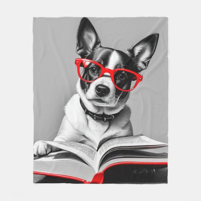 Dog Reading Book Fleece Blanket (Front)
