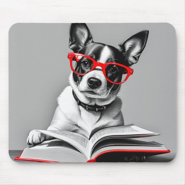 Dog Reading Book Mouse Mat (Front)