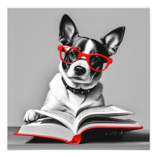Dog Reading Book Photo Print