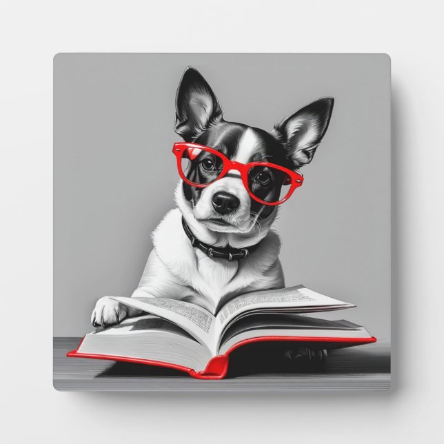 Dog Reading Book Plaque (Front)